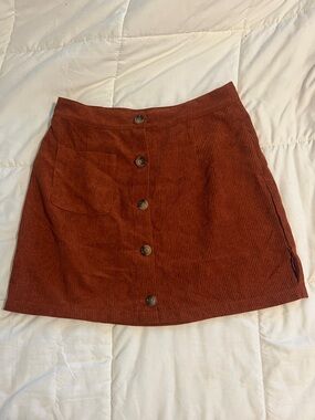 SHEIN Rust Corduroy Button-Front Mini Skirt